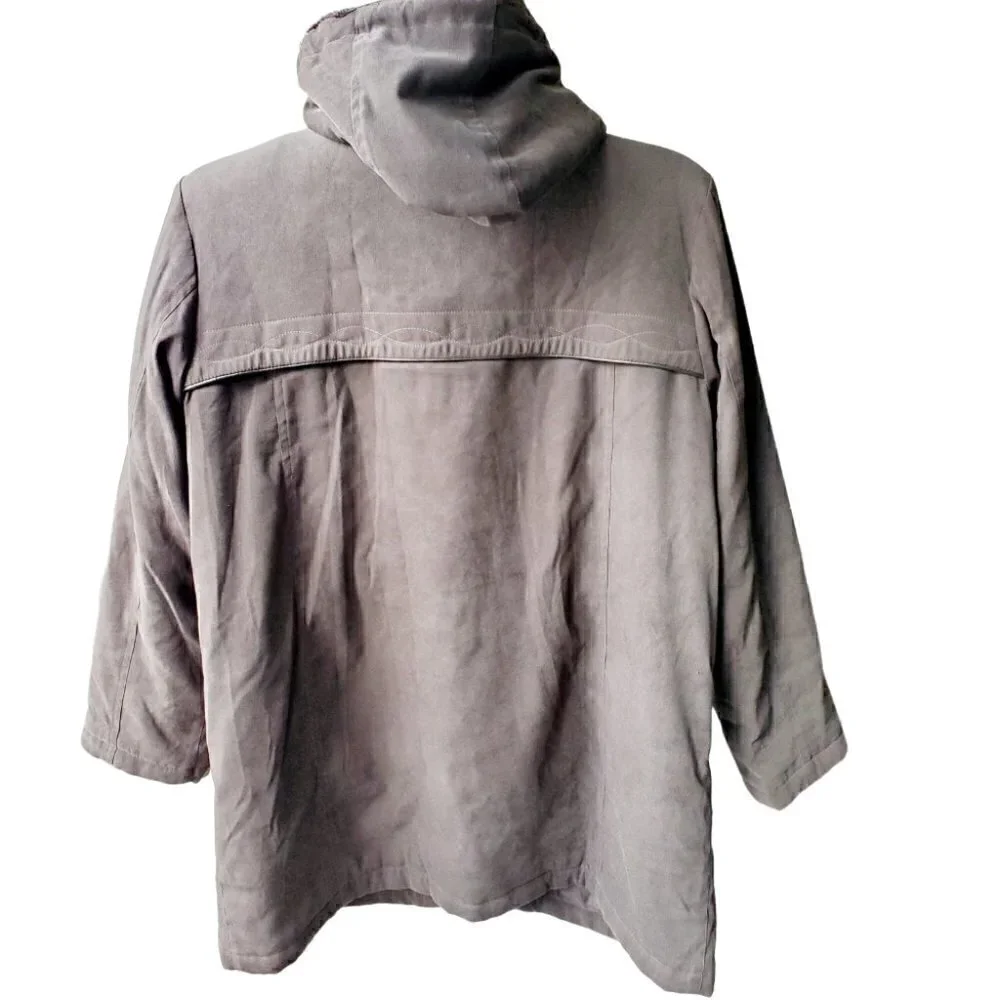 ALIA Khaki Green Hooded Fur Double Zipper Winter Jacket Size L - Picture 3 of 8